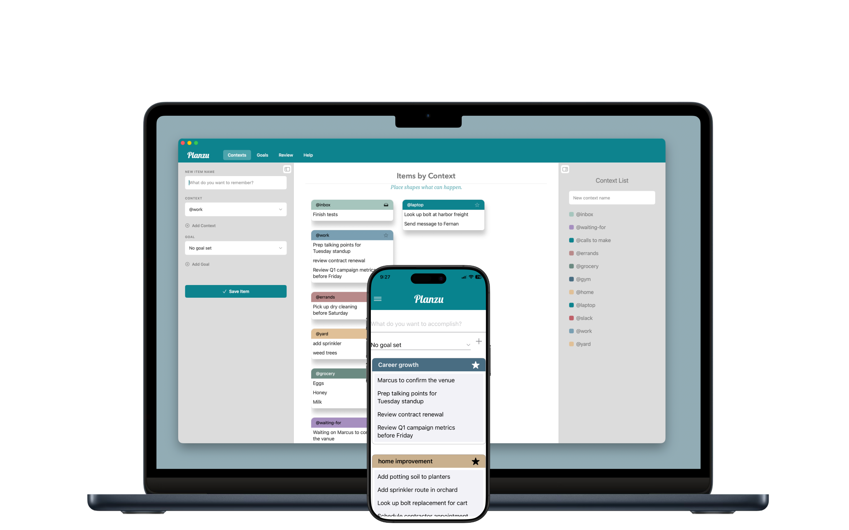 Planzu running on iPhone and Mac side by side
